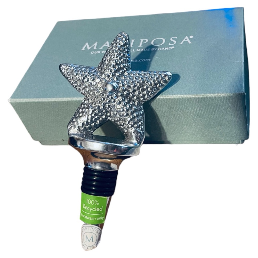 Mariposa Starfish Recycled Aluminum Silver Bottle Wine Stopper NEW